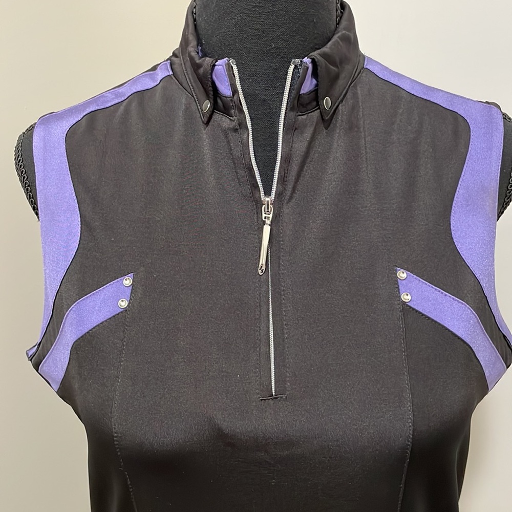 Sleeveless Black and Purple Zip-Front Women’s Top - Picture 2 of 7